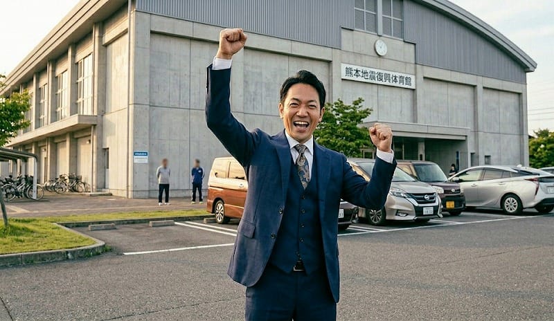 ガッツポーズをする男性