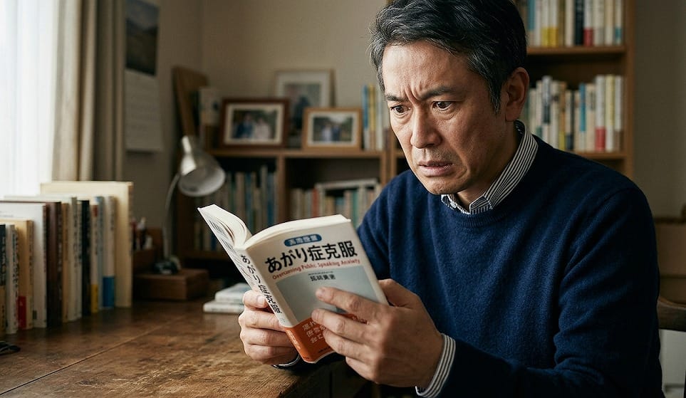 あがり症克服の本を読んでいる男性