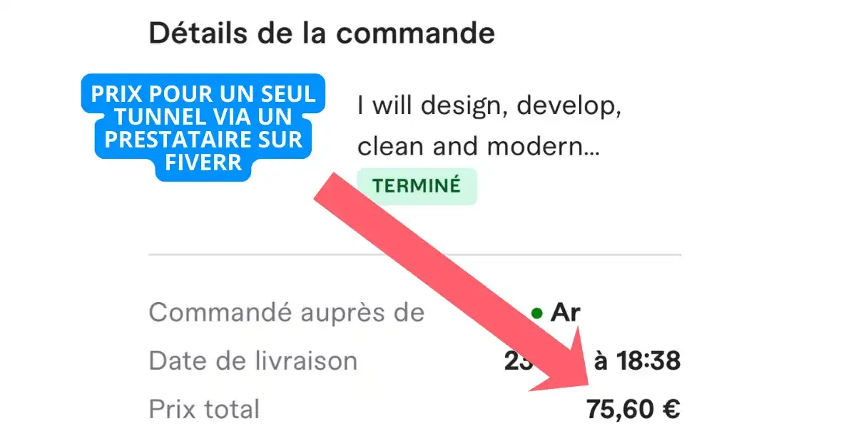 Comparaison de prix entre un tunnel de vente transféré via un prestataire sur Fiverr et le tarif avantageux de Systeme.io migration incluse par Steven V.