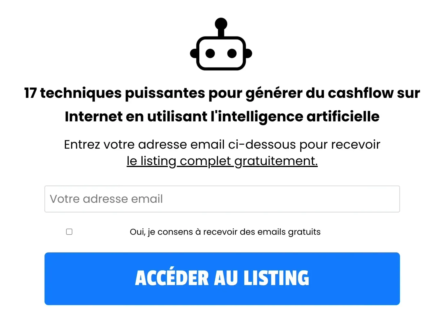 Exemple de page de capture Systeme.io optimisée par l'IA pour maximiser la génération de leads.