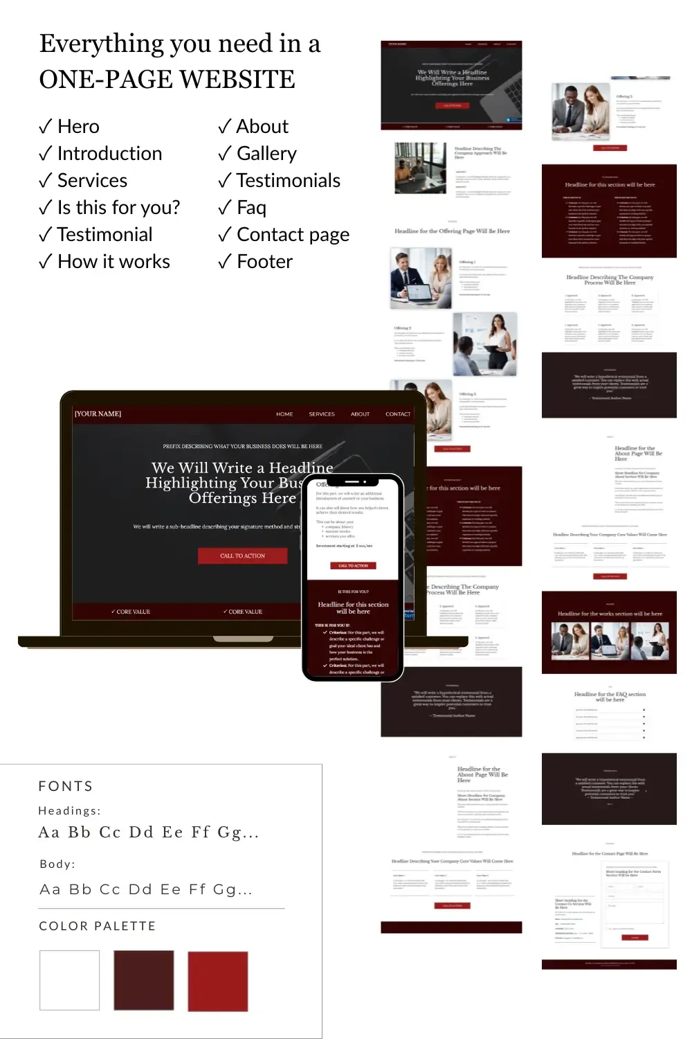 Burgundy Velvet Collection - Premium One-Page Website Template in elegant wine red by SimpleOneSite