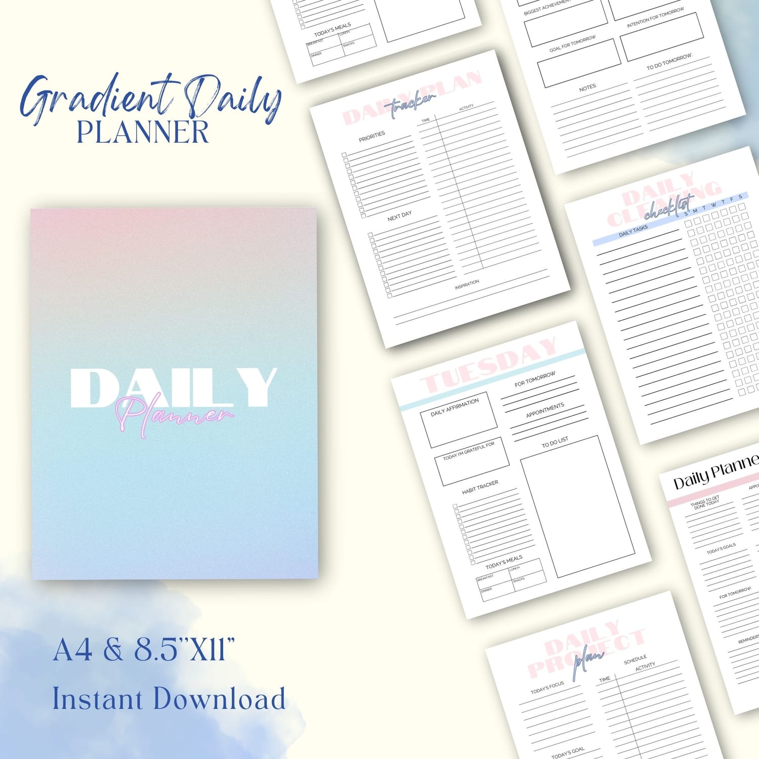 Digital/Printable Gradient Daily Planner with 12 pages