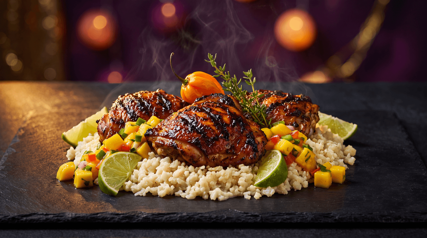 Jerk Chicken with Coconut Cauliflower Rice from The Ultimate High-Protein Cookbook