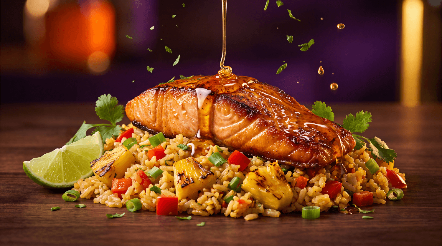 Citrus Honey Glazed Salmon & Pineapple Rice from The Ultimate High-Protein Cookbook