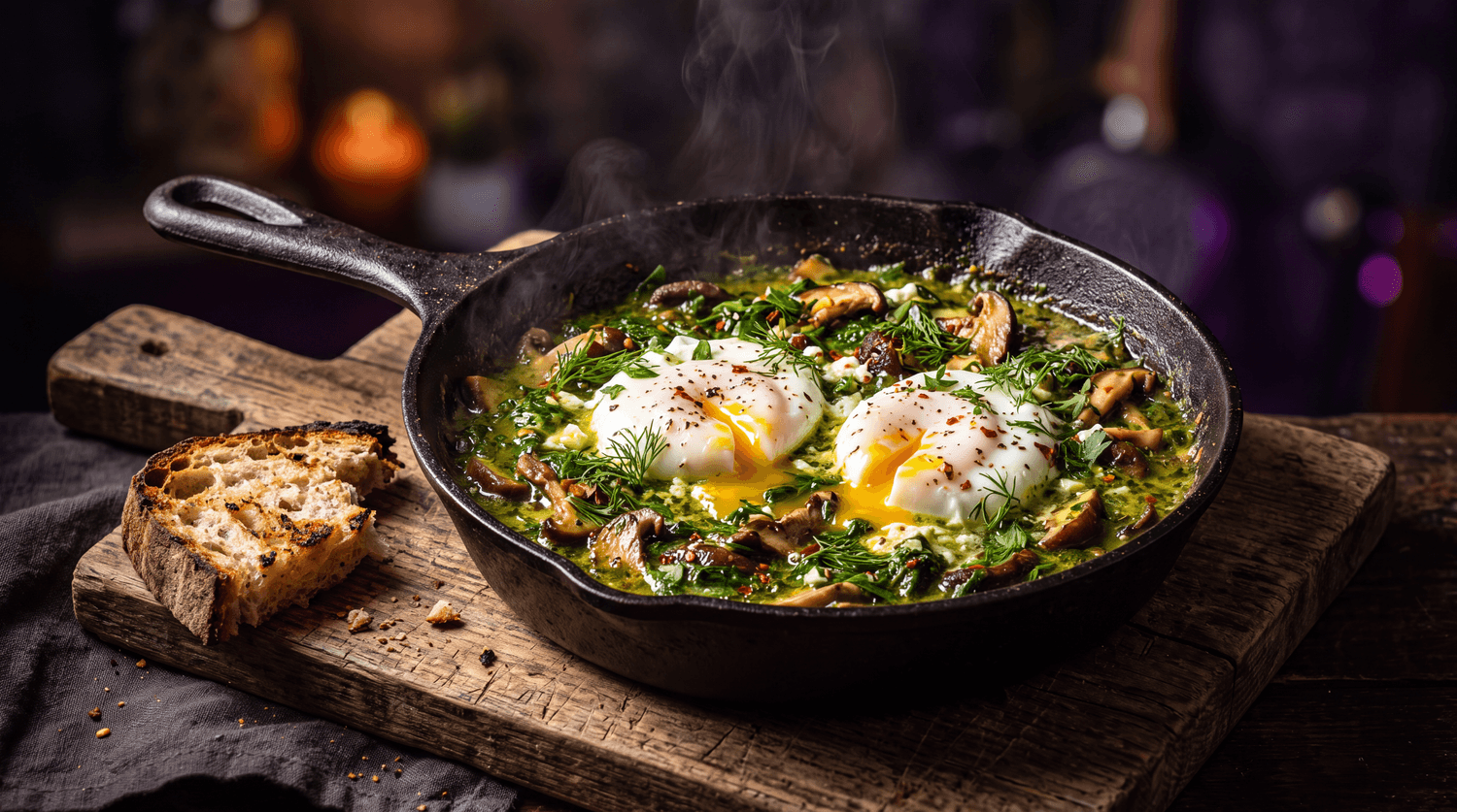 Green Spinach & Mushroom Shakshuka from The Ultimate High-Protein Cookbook