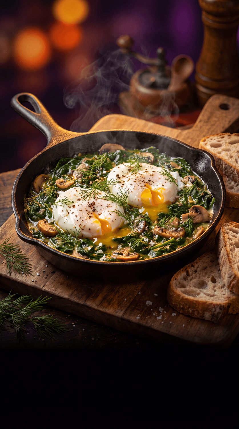 Green Spinach & Mushroom Shakshuka from The Ultimate High-Protein Cookbook