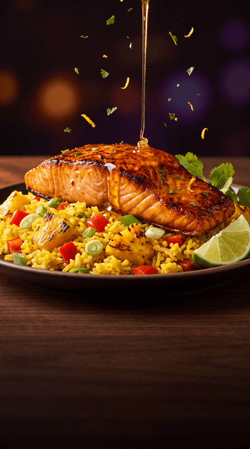 Citrus Honey Glazed Salmon & Pineapple Rice from The Ultimate High-Protein Cookbook