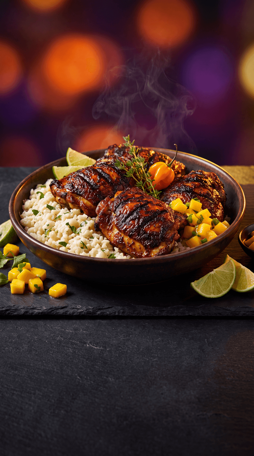Jerk Chicken with Coconut Cauliflower Rice from The Ultimate High-Protein Cookbook