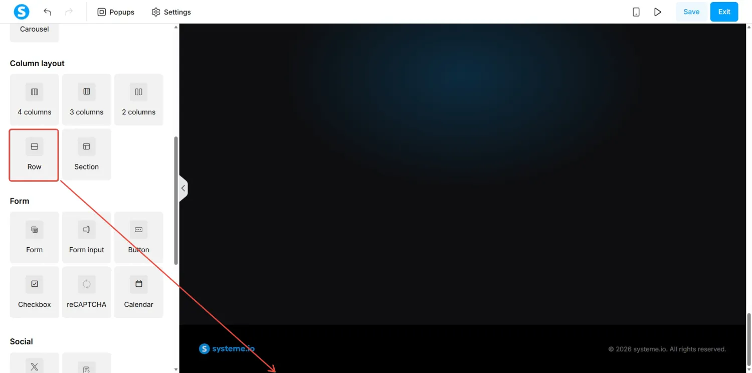 Dragging a Row element from Column layout below the Raw HTML block