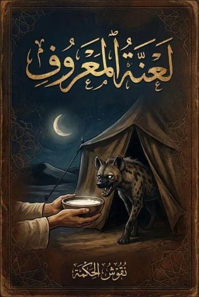 رسم تعبيري لقصة مثل كمجير أم عامر يظهر الأعرابي وهو يكرم الضبعة في خيمته