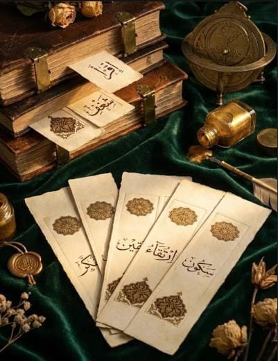 مجموعة فواصل كتب جاهزة للطباعة بتصميم مخطوطات وخط عربي أصيل (إرث القارئ)