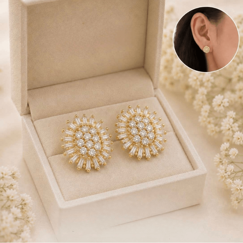 1 Carat Natural Diamond Sunburst Earring in 18K Yellow Gold