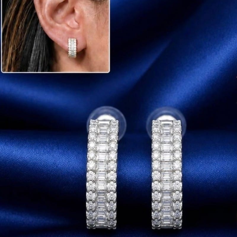 Half Loop Natural Diamond Earring in 18 K White Gold