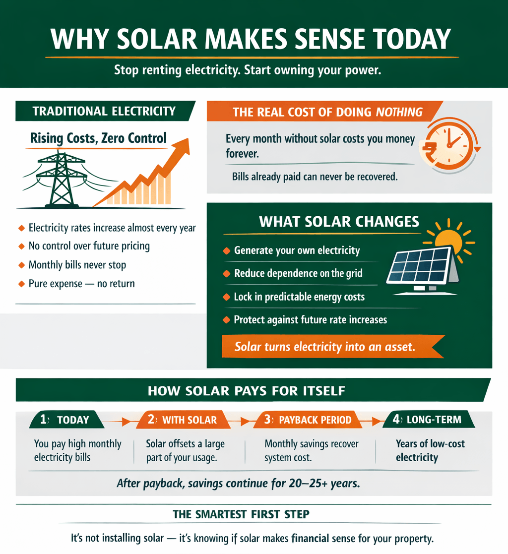 Solar panel installation infographic showing savings and benefits