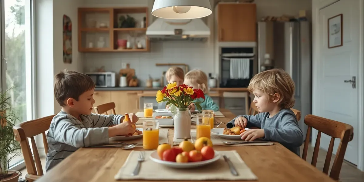 family dinner table, kids, home kitchen