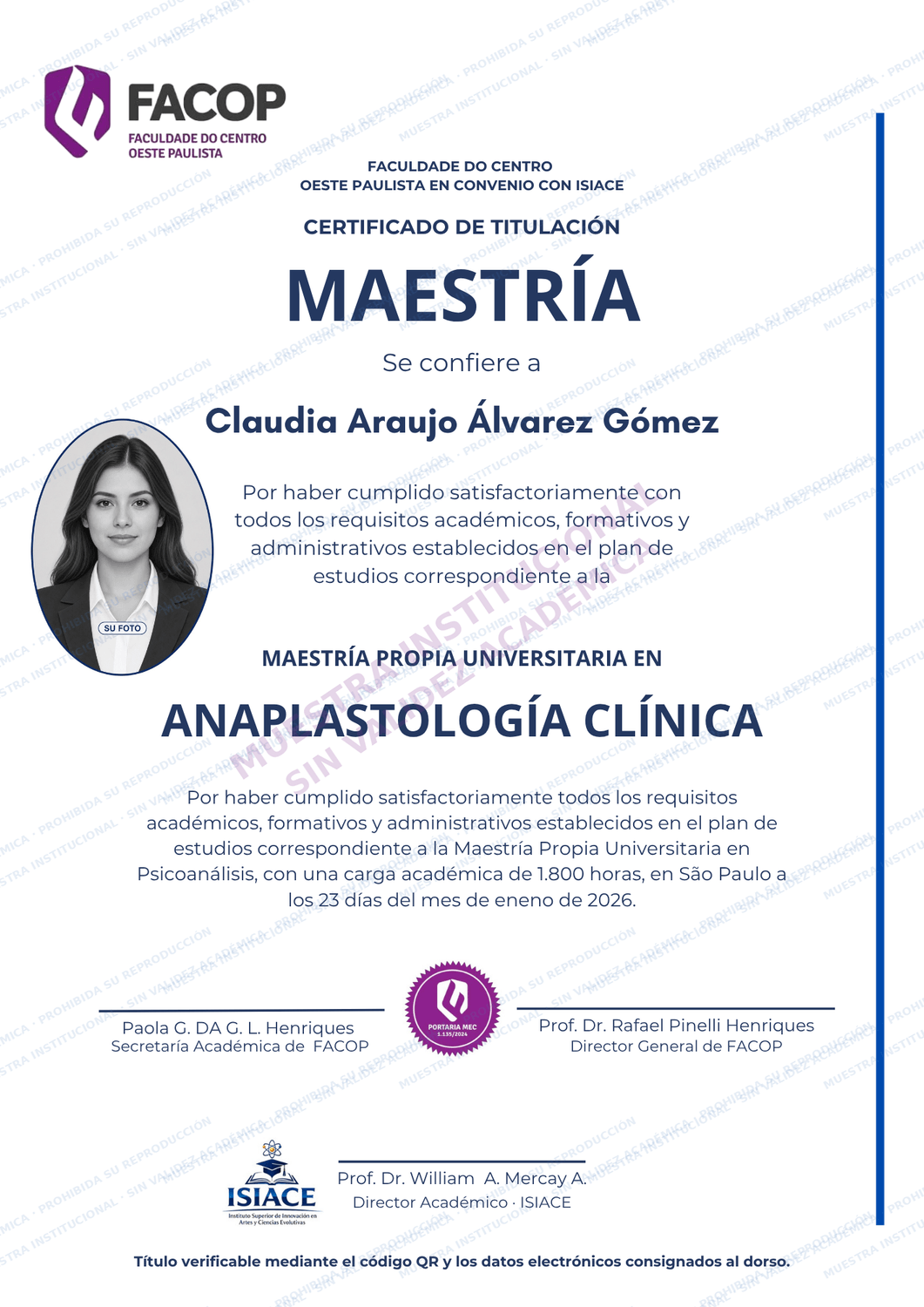 Muestra del título de Maestría Universitaria en Anaplastología Clínica