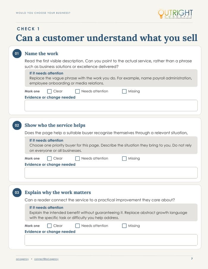 Check 1 page from the workbook