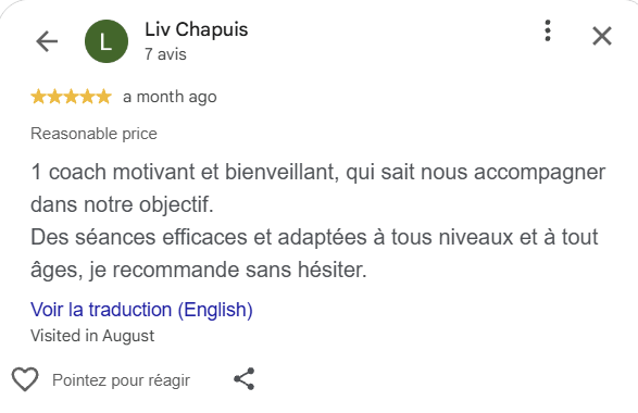 avis client coach sportif Dijon
