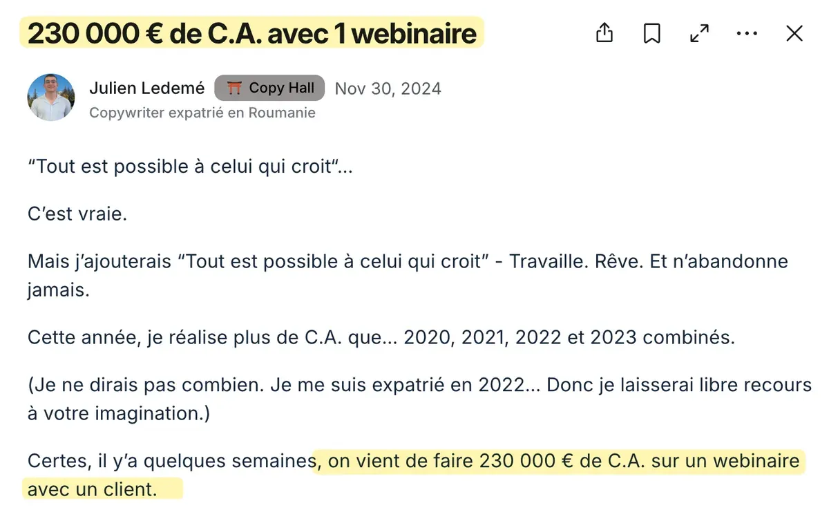 230 000 € de chiffre d'affaires avec un seul webinaire.