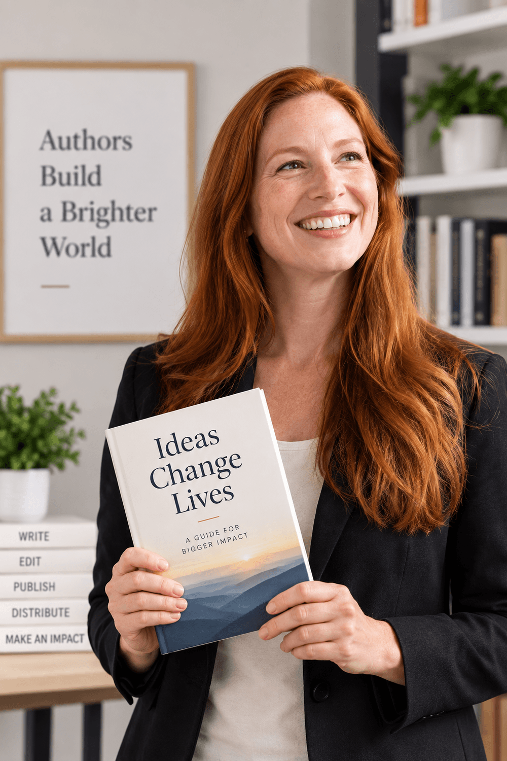 Author holding a professionally published book