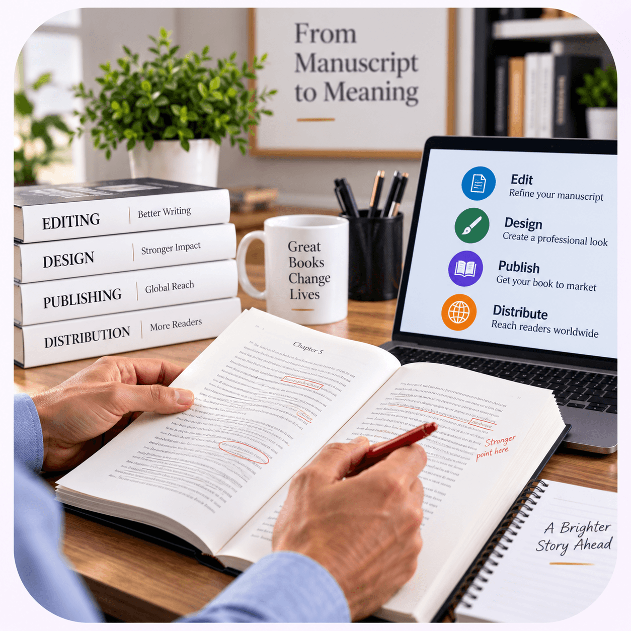 Editor reviewing a book manuscript for professional publishing