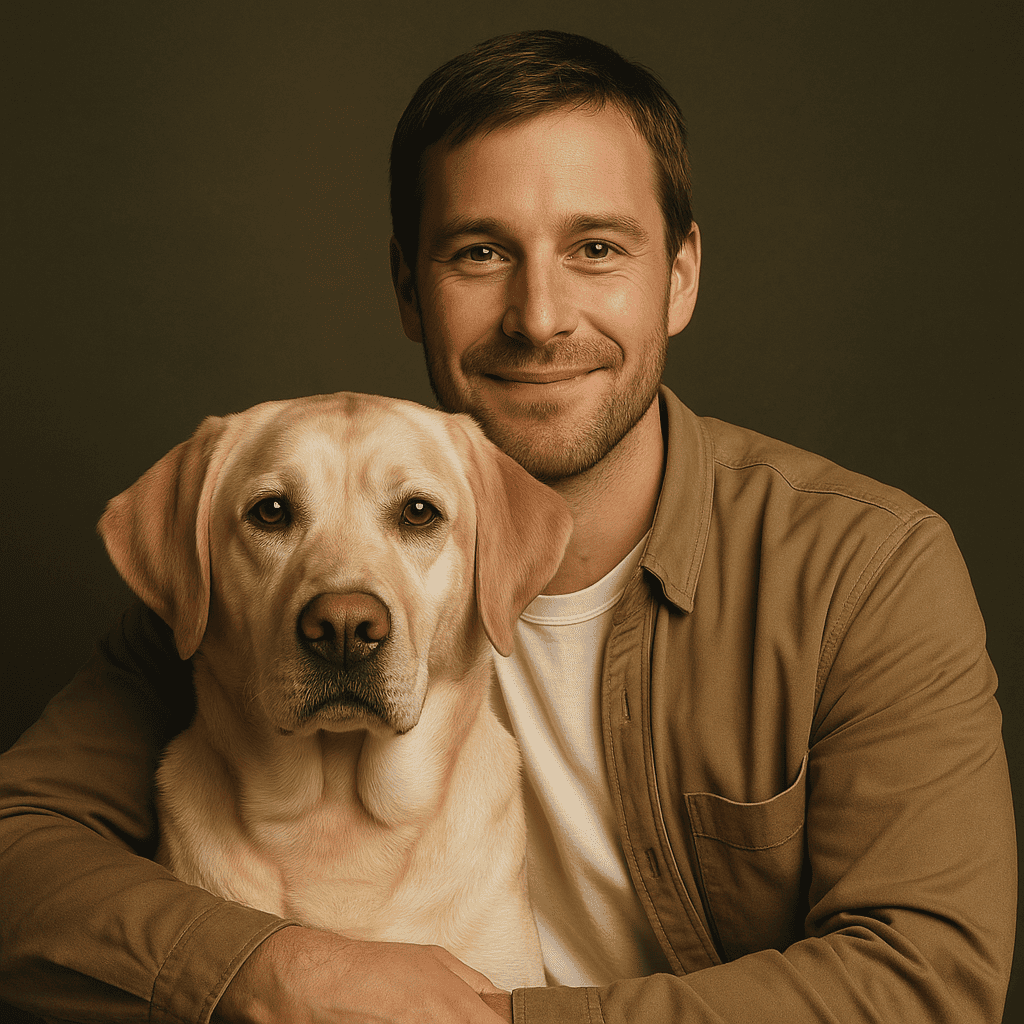 Alexandre Dubelay avec un labrador