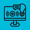 Icon mit Monitor, Glühbirne und Play-Symbol – Tipps & Tricks für digitales Wissen, eBook-Erstellung, Marketing und Content-Strategien im Überblick