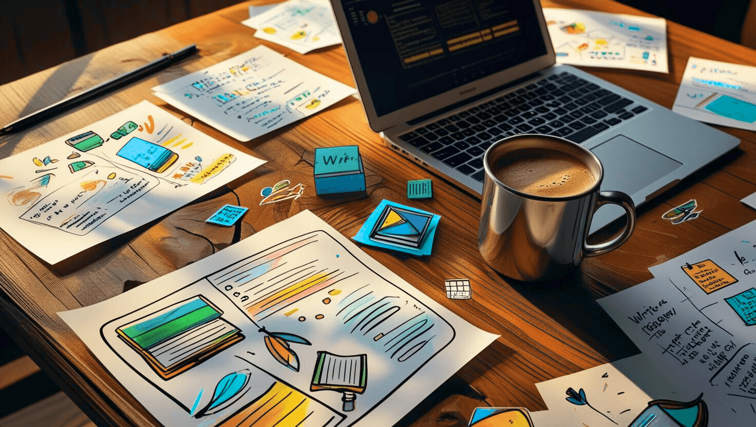 Illustration eines Laptops mit geöffneter Designrr.io- und Systeme.io-Oberfläche – Tools für profitable eBook-Nischen 2025