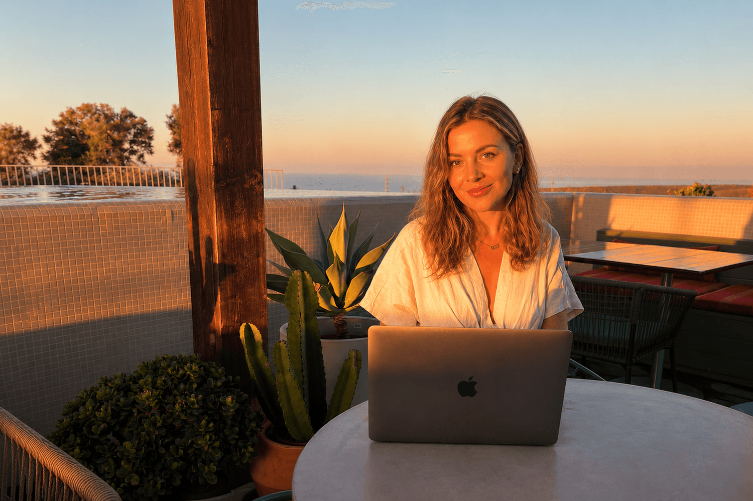 Valérie Baetens at golden hour in Ericeira, Portugal