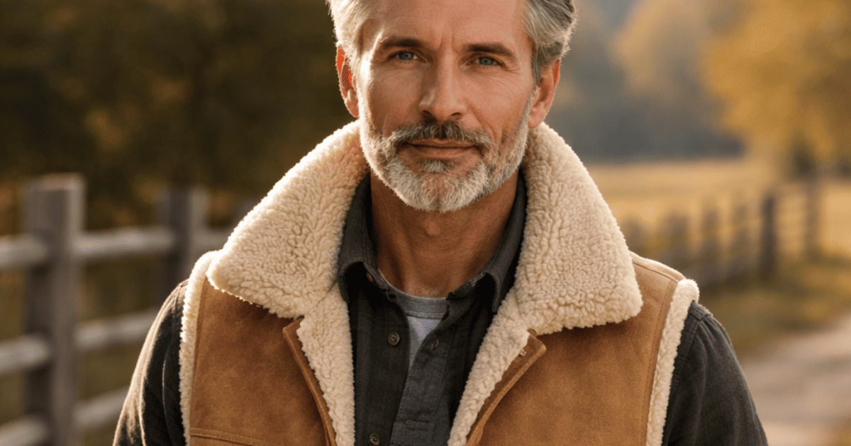 gilet sans manche en peau de mouton retournée pour homme