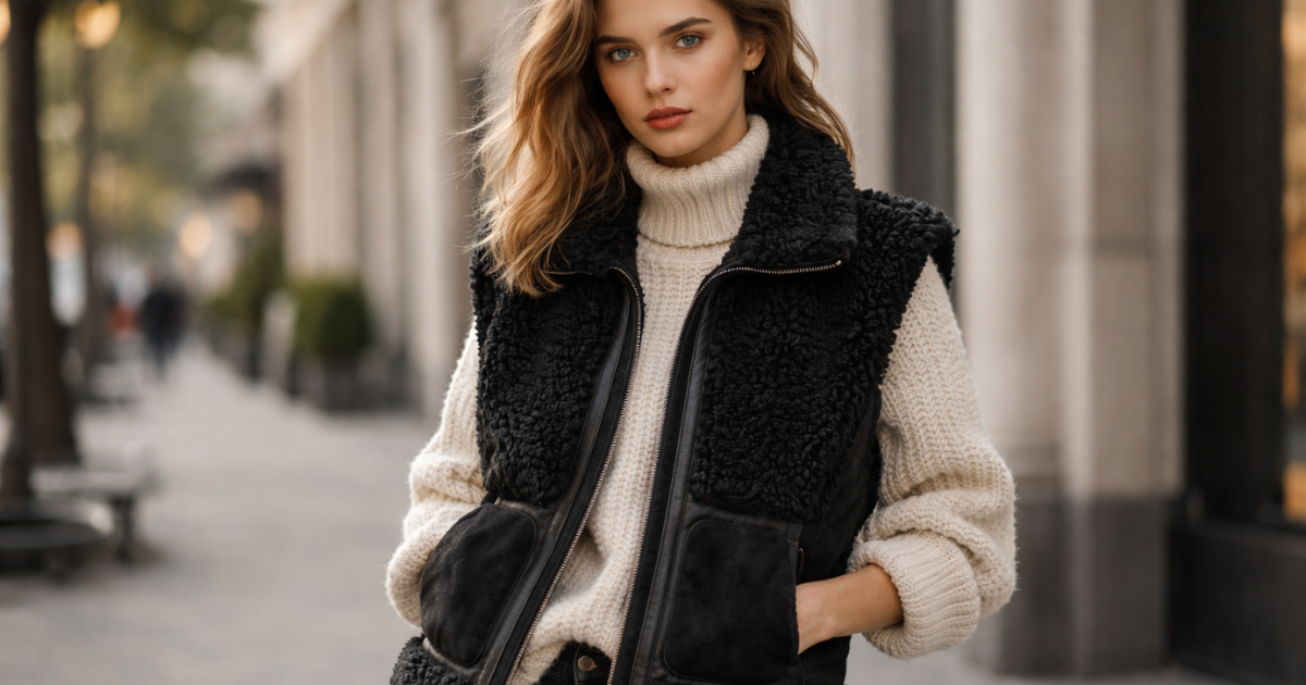 gilet sans manche mouton femme noir