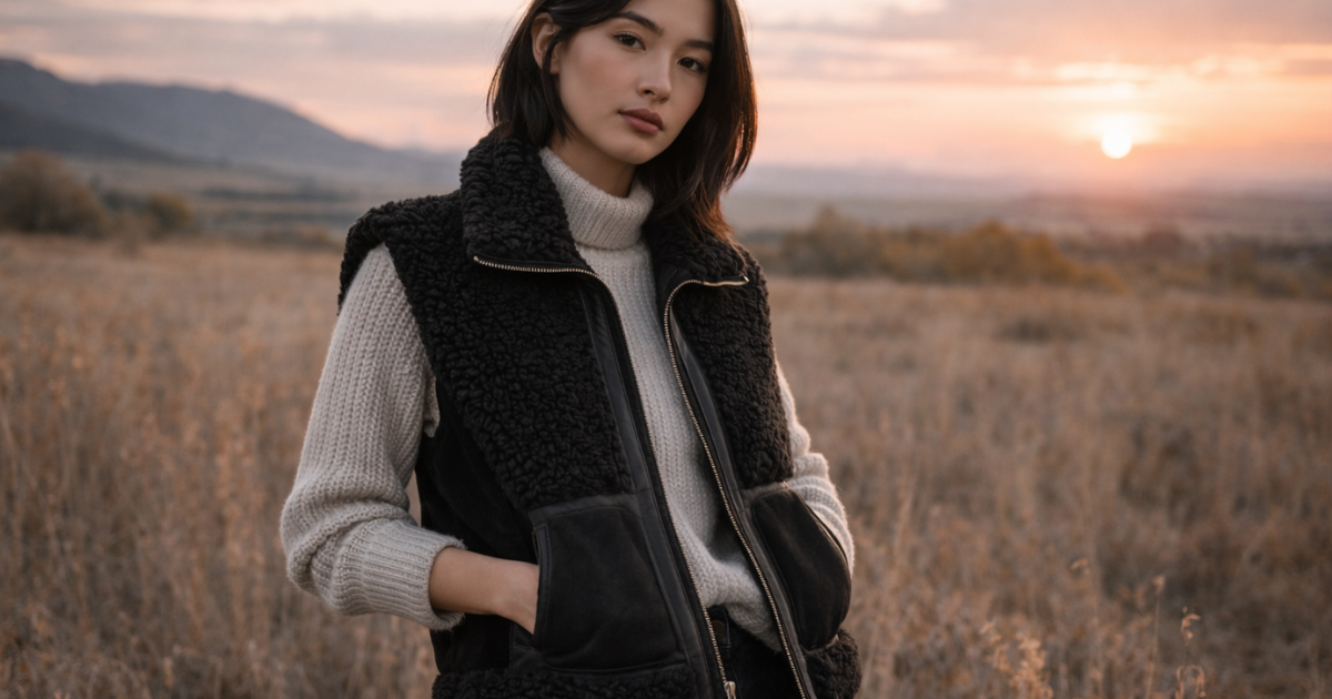 gilet sans manches femme mouton retourne