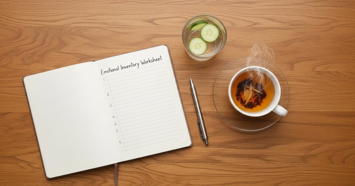 A cup of hot tea along with an open journal on a wooden table