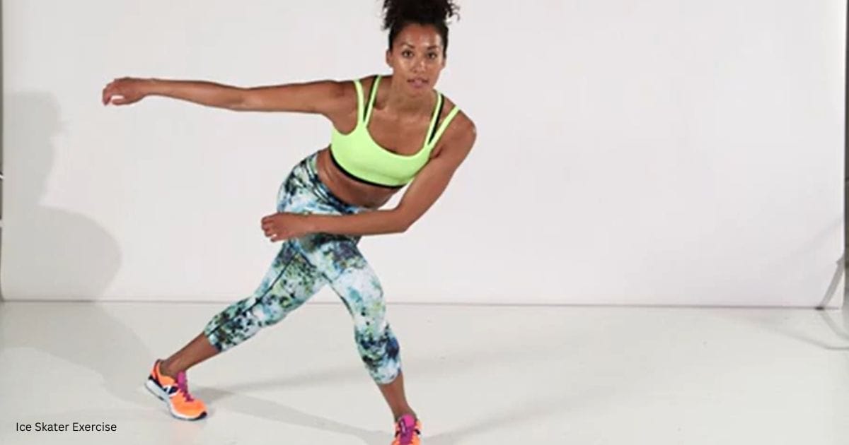A young woman doing the ice skater exercise