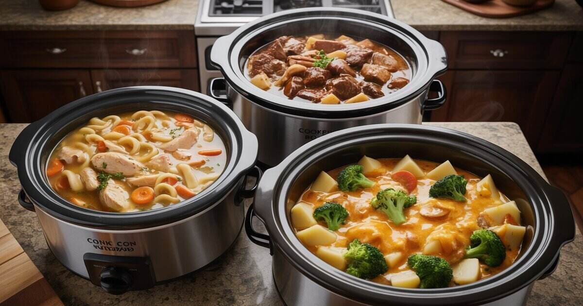3 Slow Cookers with different delicious and healthy meals