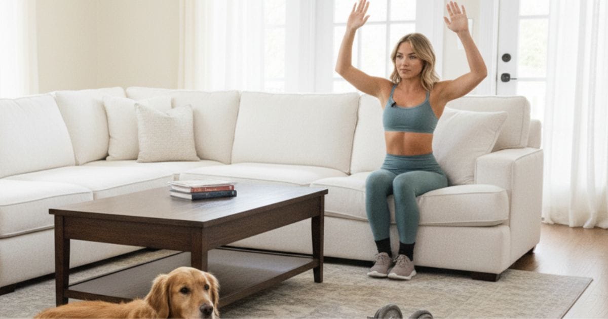 Doing robot arm exercise on the livingroom couch