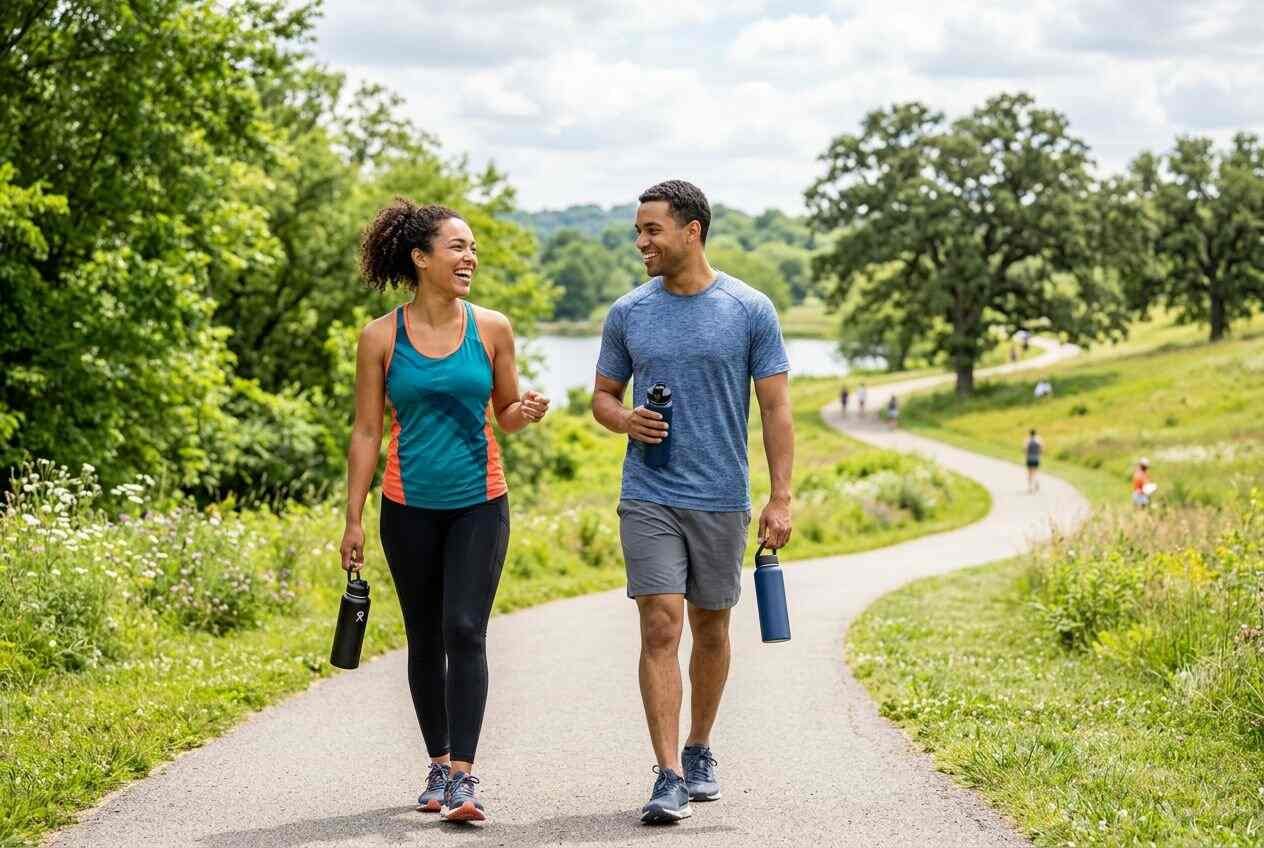 Workout buddies enjoying a walk together