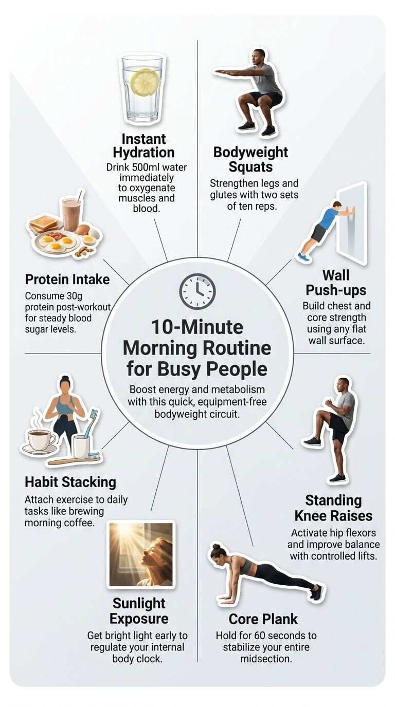 Infographic of the 10 minute no gym morning routine
