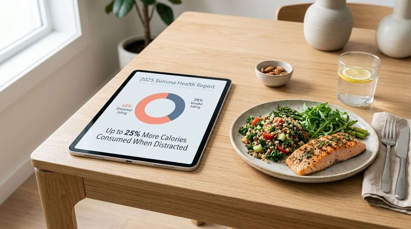Data visualization showing the impact of distracted eating on calorie consumption.