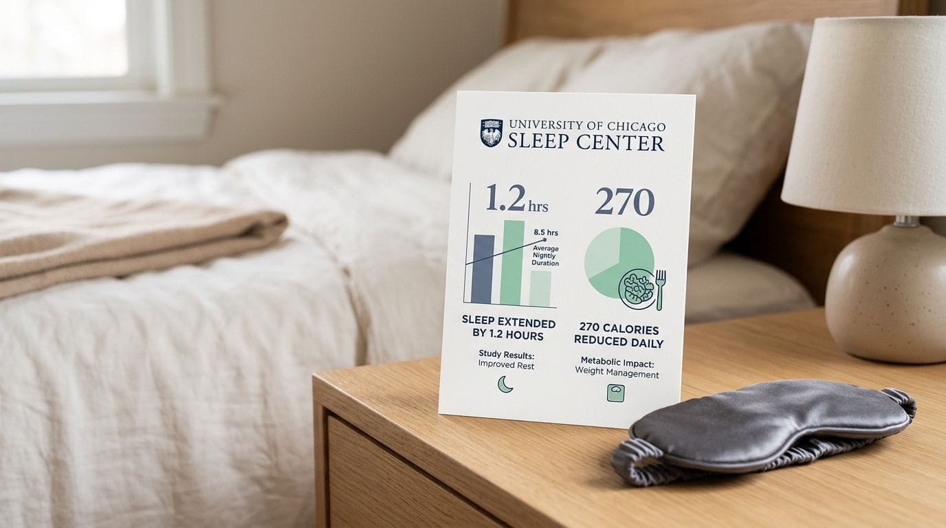 Infographic showing the connection between extended sleep and reduced calorie intake.