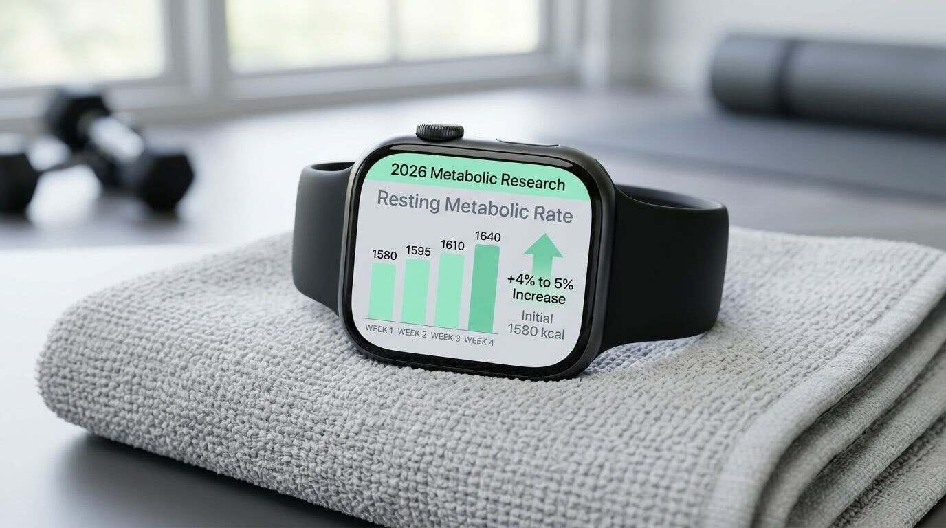 Fitness tracker graphic displaying the metabolic rate increase from bodyweight exercises.