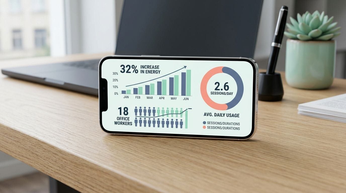 Digital visualization showing a 32 percent increase in energy for office workers