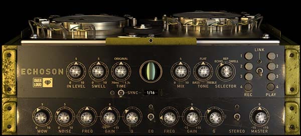 Plugin interface showing an analog delay unit used for audio processing.