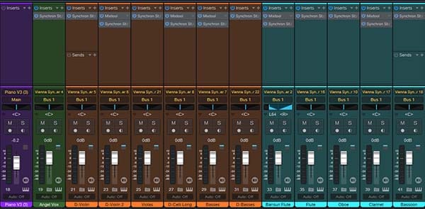 Digital audio workstation view showing multiple tracks stacked vertically, each containing different musical elements.