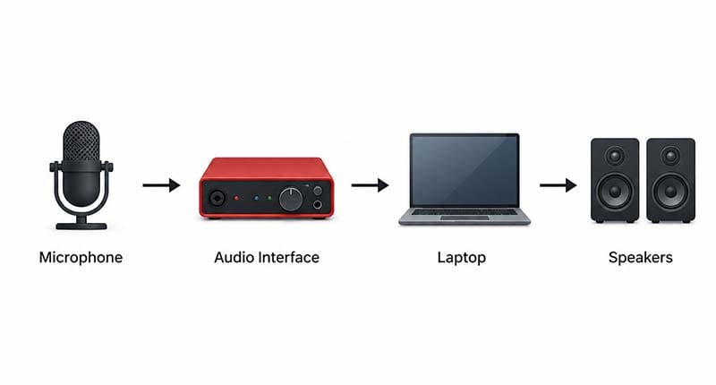 A diagram showing the audio path from microphone to speakers