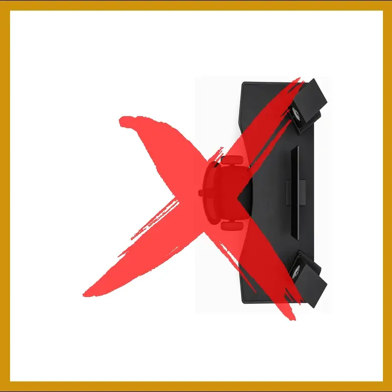 Top-down diagram showing a studio monitor setup in a square room with a red X representing the challenges with a square room.