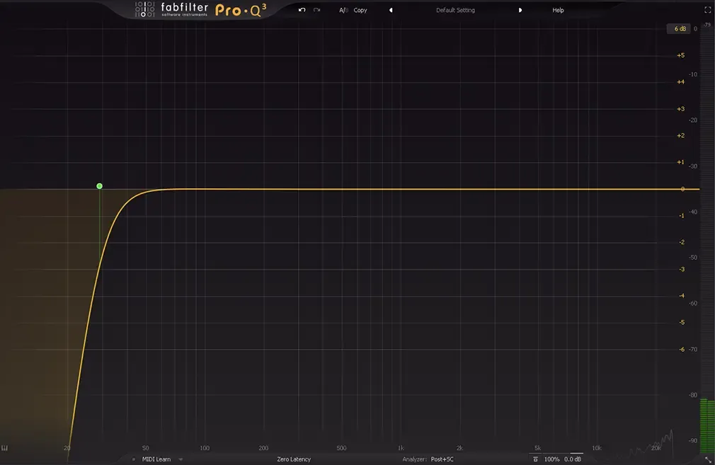 A high pass filter in a Pro-Q3 plugin by FabFilter