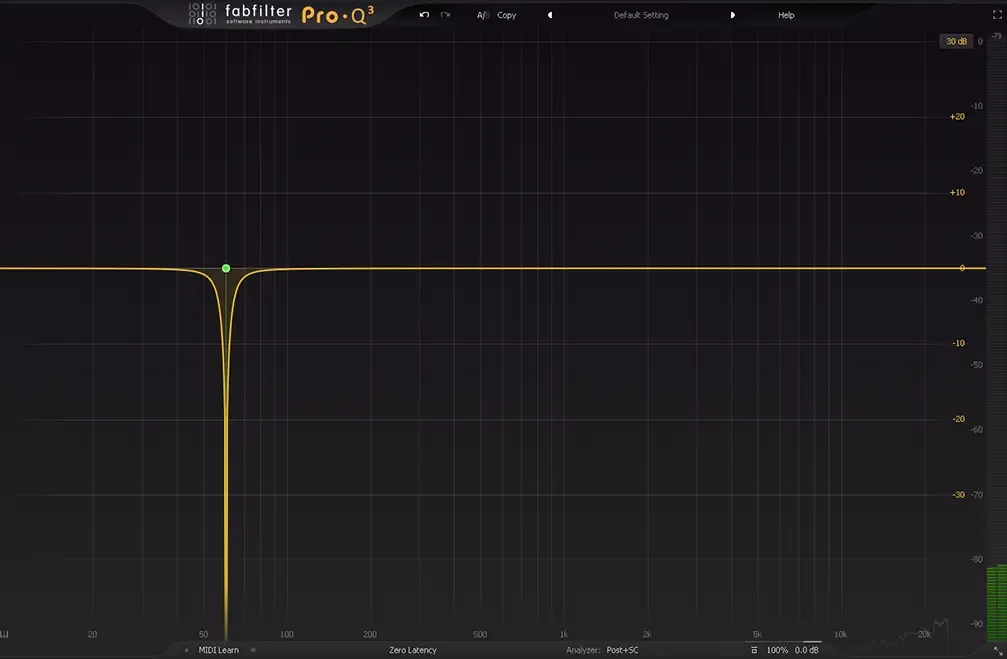 A notch filter in a Pro-Q3 plugin by FabFilter
