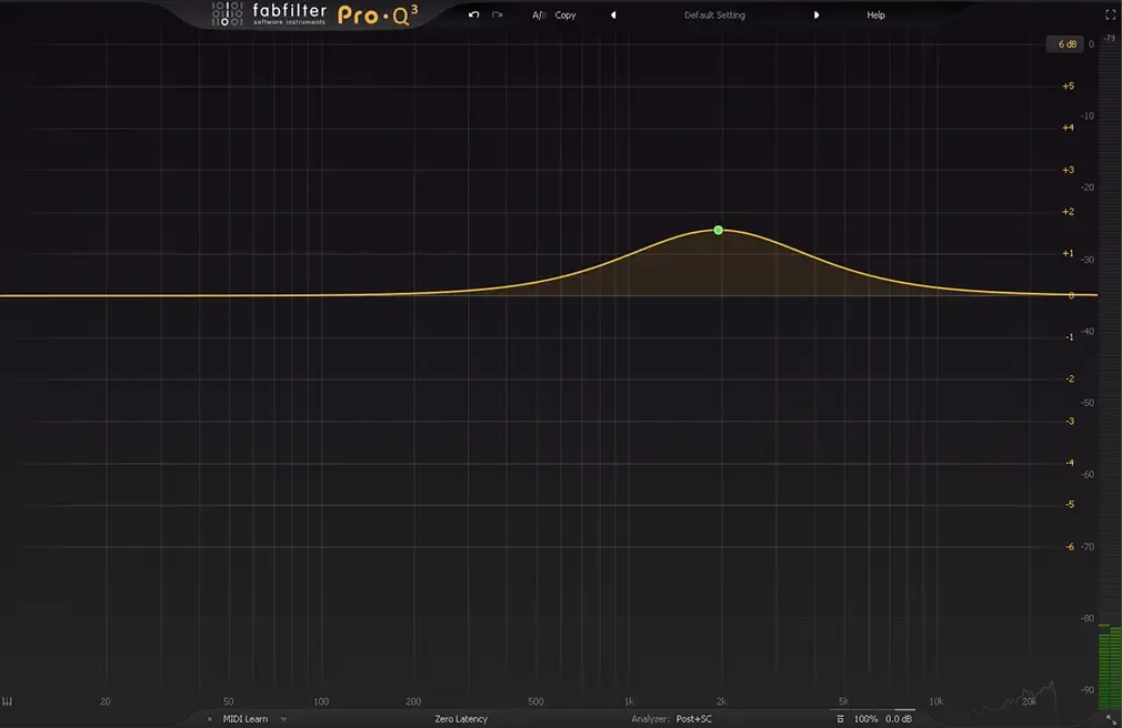 A bell filter in a Pro-Q3 plugin by FabFilter
