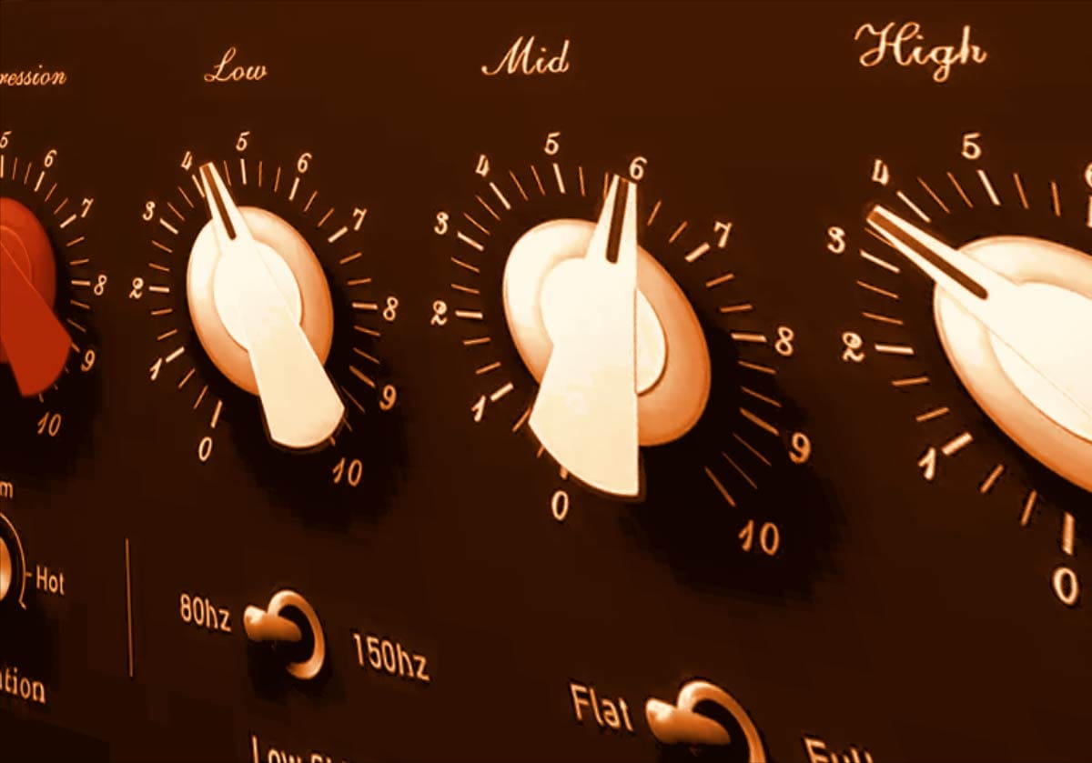 Close-up view of the Michelangeo EQ plugin interface by Tone Projects showing different bands of EQ controls.